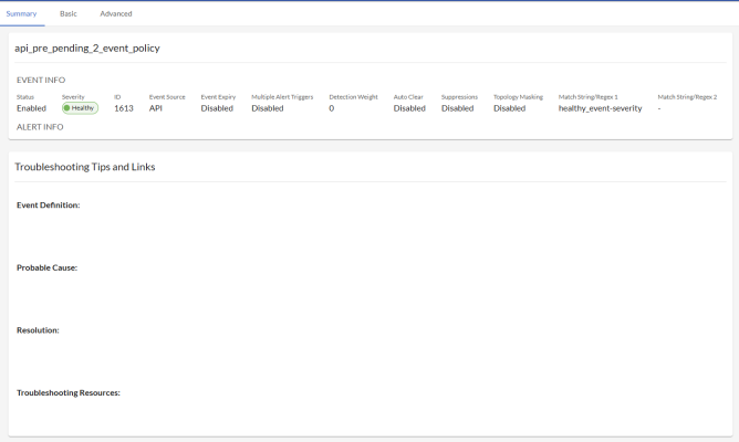 The Summary tab of the Event Policy Editor