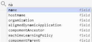 The Advanced Search drop-down in the Devices page for fields that appear with "na" typed