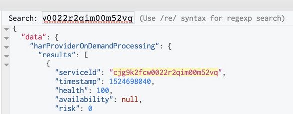 Image of the highlighted results of a GraphiQL Query