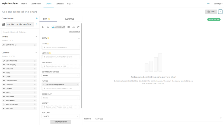 Image of a Skylar Analytics Chart Source page for a new chart.