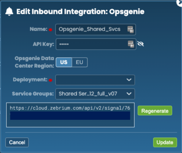 Image of the Edit Inbound Integration for Opsgenie