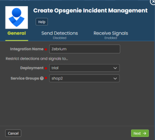 Image of an incident management integration in the Zebrium user interface