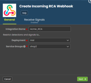 Image of a webhook integration in the Zebrium user interface